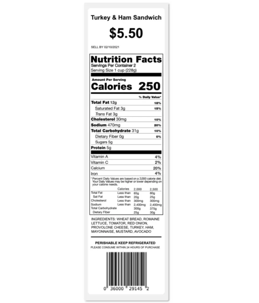 Sandwich label