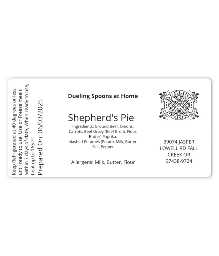 Shepherd's pie label